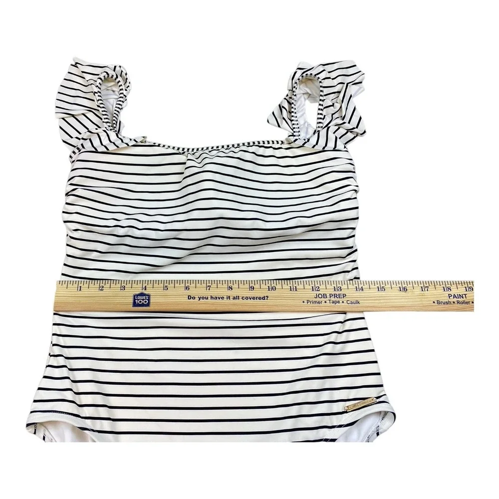 Vince Camuto Bathing Swimwear Womans Sz‎ 12 Stripes White Black Print Swimsuit